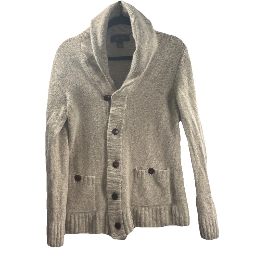 Tasso Elba Beige Cardigan Sweater Lambswool Button pockets Men S Academia Preppy